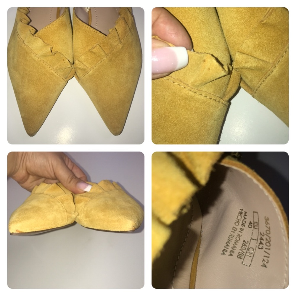 ZARA SUEDE MUSTARD MULES WITH FRILLS - Picture 7 of 9